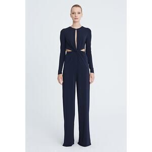 NWT Halston Kathryn Navy Jersey Twist Front Jumpsuit with Cutouts Size 2, 10